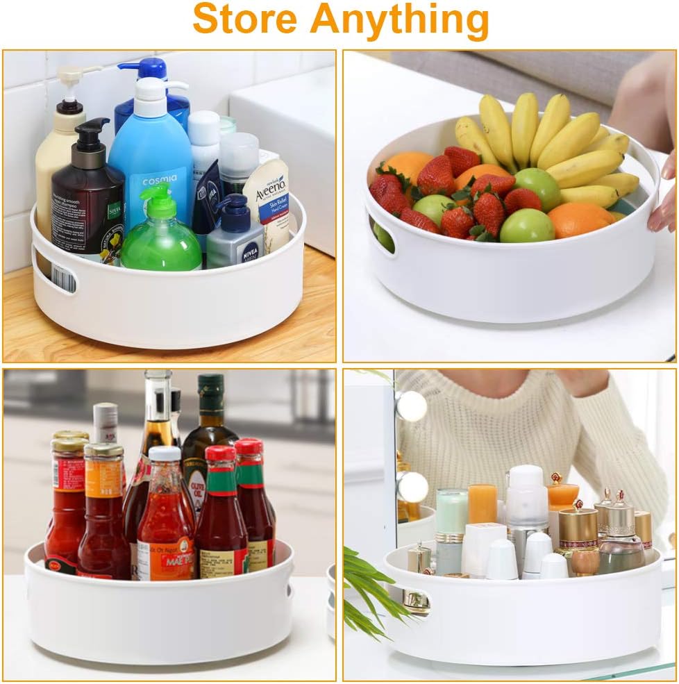 360° Rotating Lazy Susan Organizers, 2 Packs 9" and 12" Turntable Spice Rack Organisers for Kitchen Organization and Storage, Non-Slip Under Sink Organizer for Bathroom Pantry Cupboard