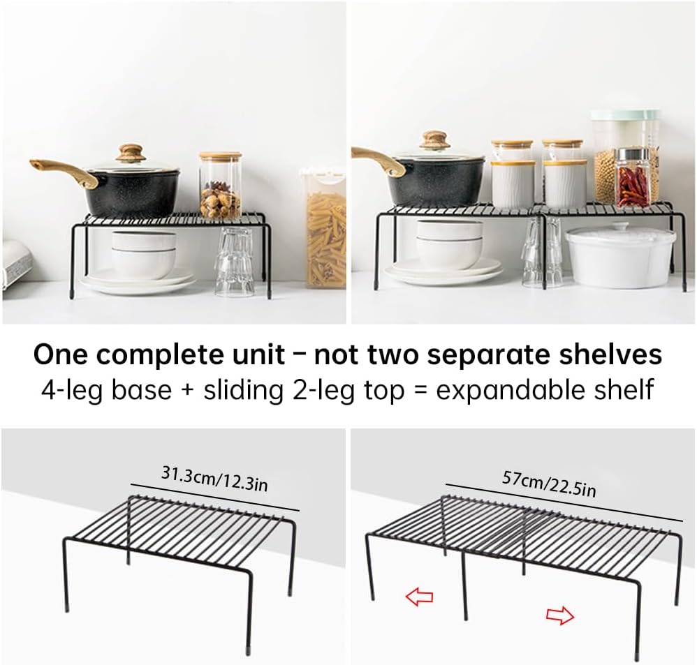 Expandable Shelf Organizer for Kitchen Countertop, Metal Cabinet Pantry Shelf