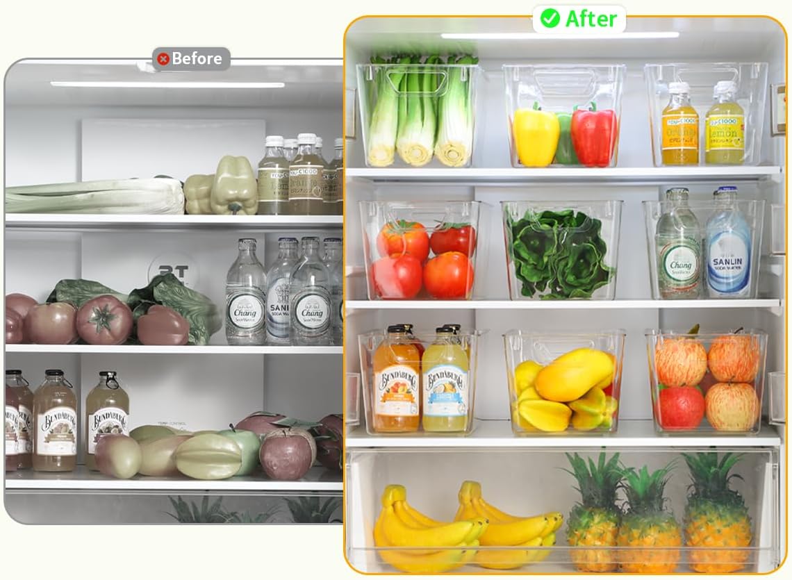 Clear Plastic Storage Bins,Large 12 Pack Pantry Organizer with Handle,BPA Free Plastic Storage Containers for Fridge,Closet,Bathroom,Under Sink and Kitchen Organization