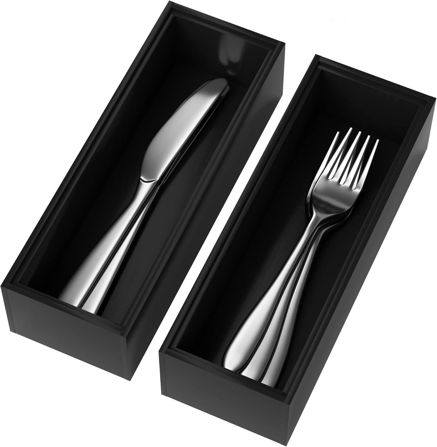Premium Bamboo Kitchen Drawer Organizer - Set of 2, Stackable Utensils Holder