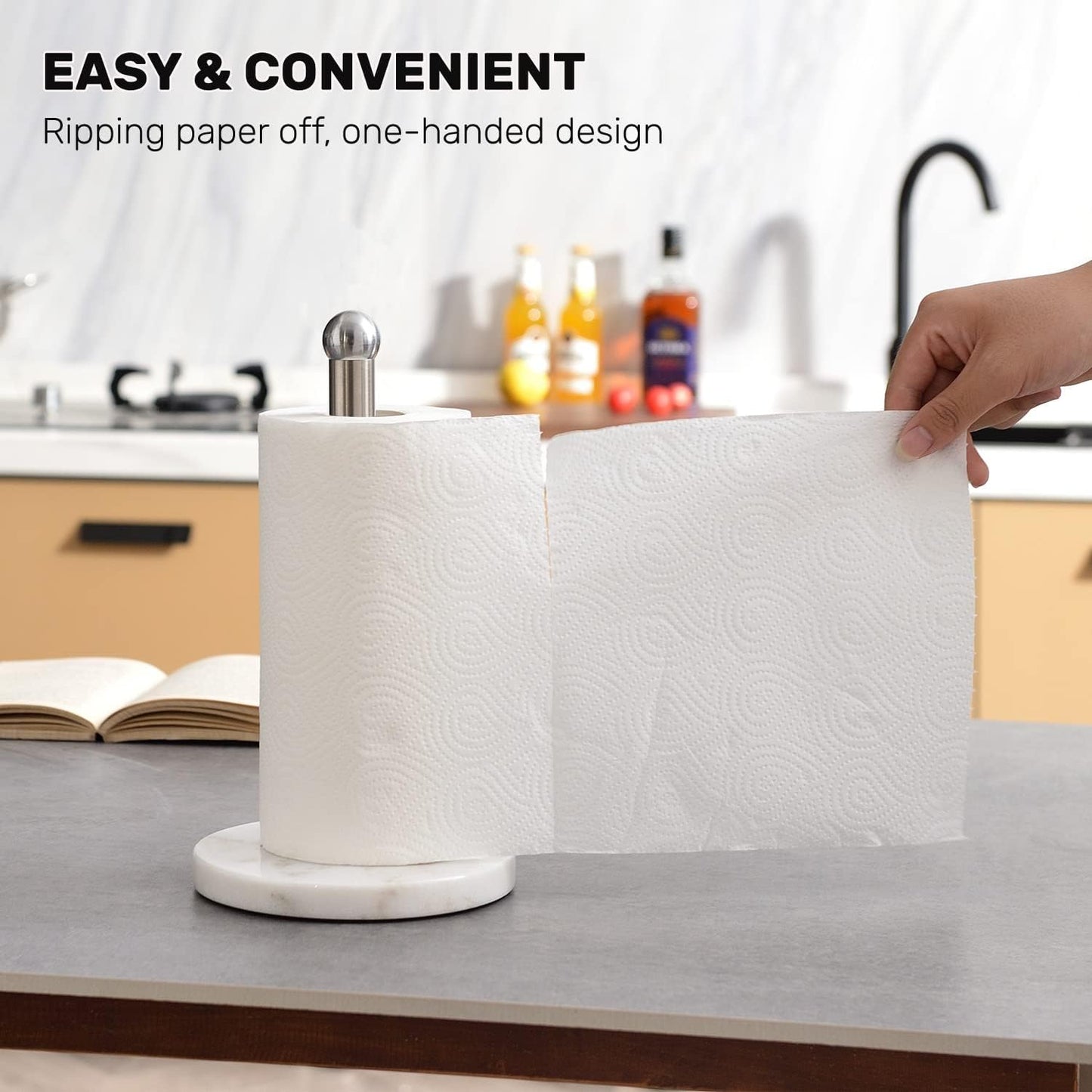 Paper Towel Holder with Sturdy Marble Base, Freestanding Paper Towel Holder Countertop