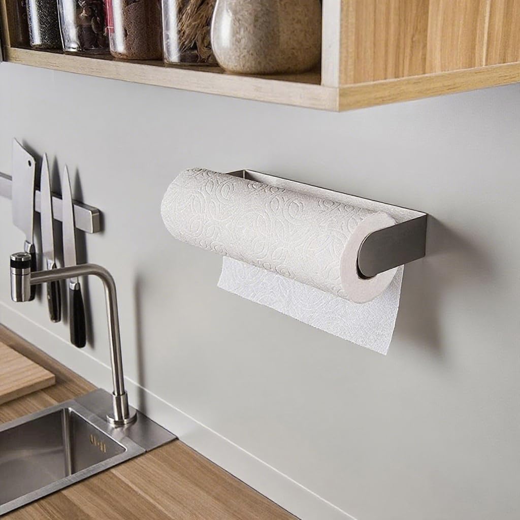 Adhesive Paper Towel Holder Under Cabinet - Self Adhesive Paper Towel Rack Wall Mount for Kitchen