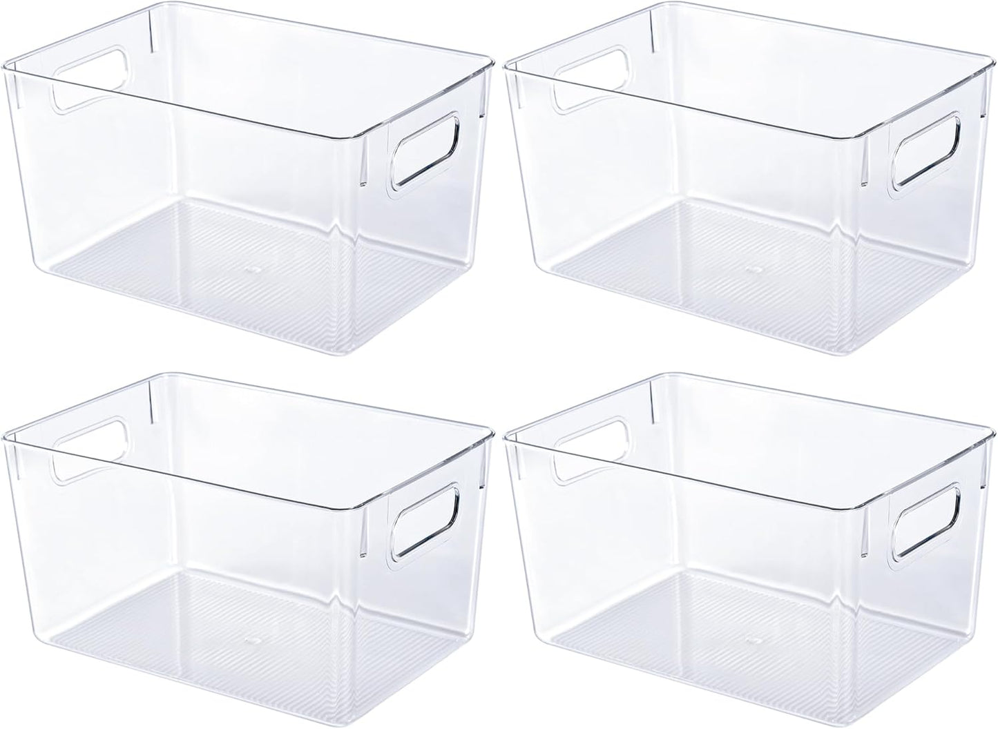 4 Pack Clear Plastic Storage Bins, Pantry Organizers and Storage with Handles