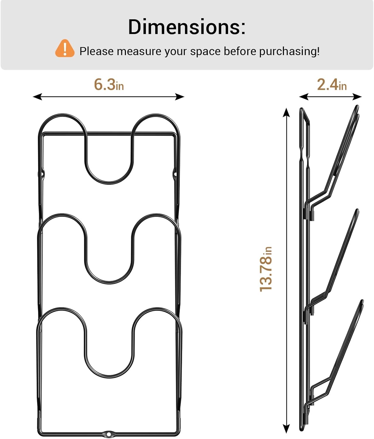 2 Pack Pot Lid Organizer Rack for Cabinet Door, 6-Tier Pot Lid Holders inside Cabinet