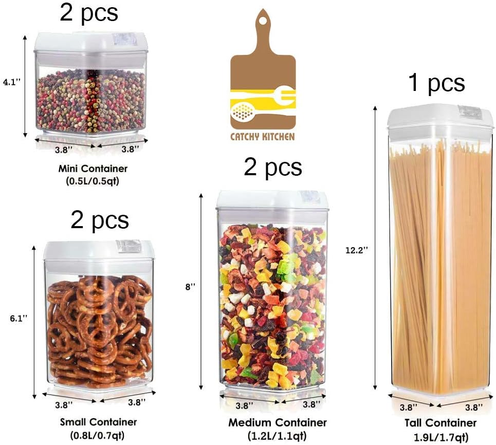 Airtight Food Storage Container Set, 7 Pieces Clear plastic cereal Canisters, easy lock Lids
