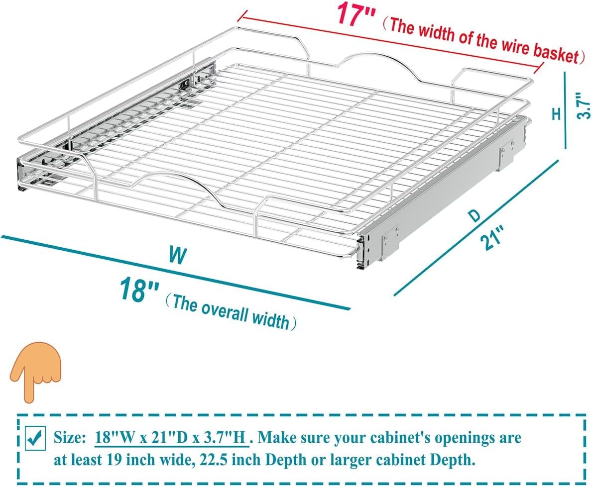 Pull Out Cabinet Organizer (18" W x 21" D), Pull out Drawers