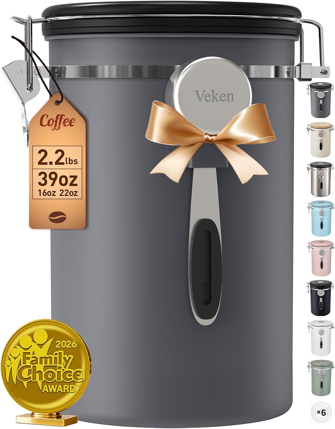 Coffee Canister, 39OZ Large, Airtight Stainless Steel Food Storage Container for 2.2lbs Coffee Beans,Ground, Sugar,Espresso,Rice,Tea,Flour, Cereal,Home Kitchen Pantry Bar Accessories, Gifts,Gray