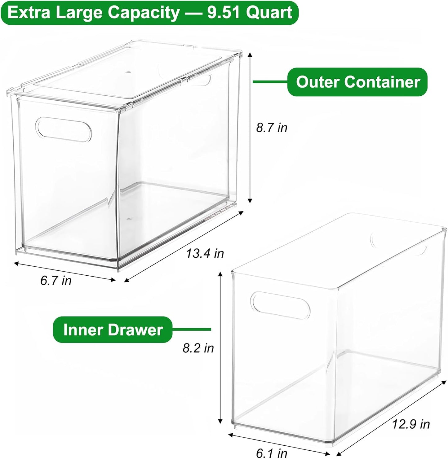 Clear Stackable Storage Drawers - 9.51 Quart Large Plastic Organizer Bins with Pull-Out Drawer