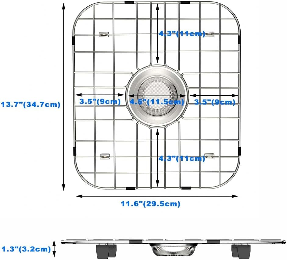 Sink Grid Protectors,Bottom Sink Grates for Kitchen Sink with Strainers,2 Packs Stainless Steel Sink Drying Racks with Center Drain, 13.7” x 11.6” Sink Protectors for Kitchen Sink Prevent Scratch