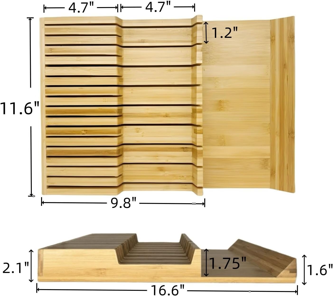 Bamboo Knife Drawer Storage Organizer Insert | 17-Slot Kitchen Knife Block with Anti-Slip Design| Space-Saving Kitchen Storage (16.6"x11.6"x2.1")