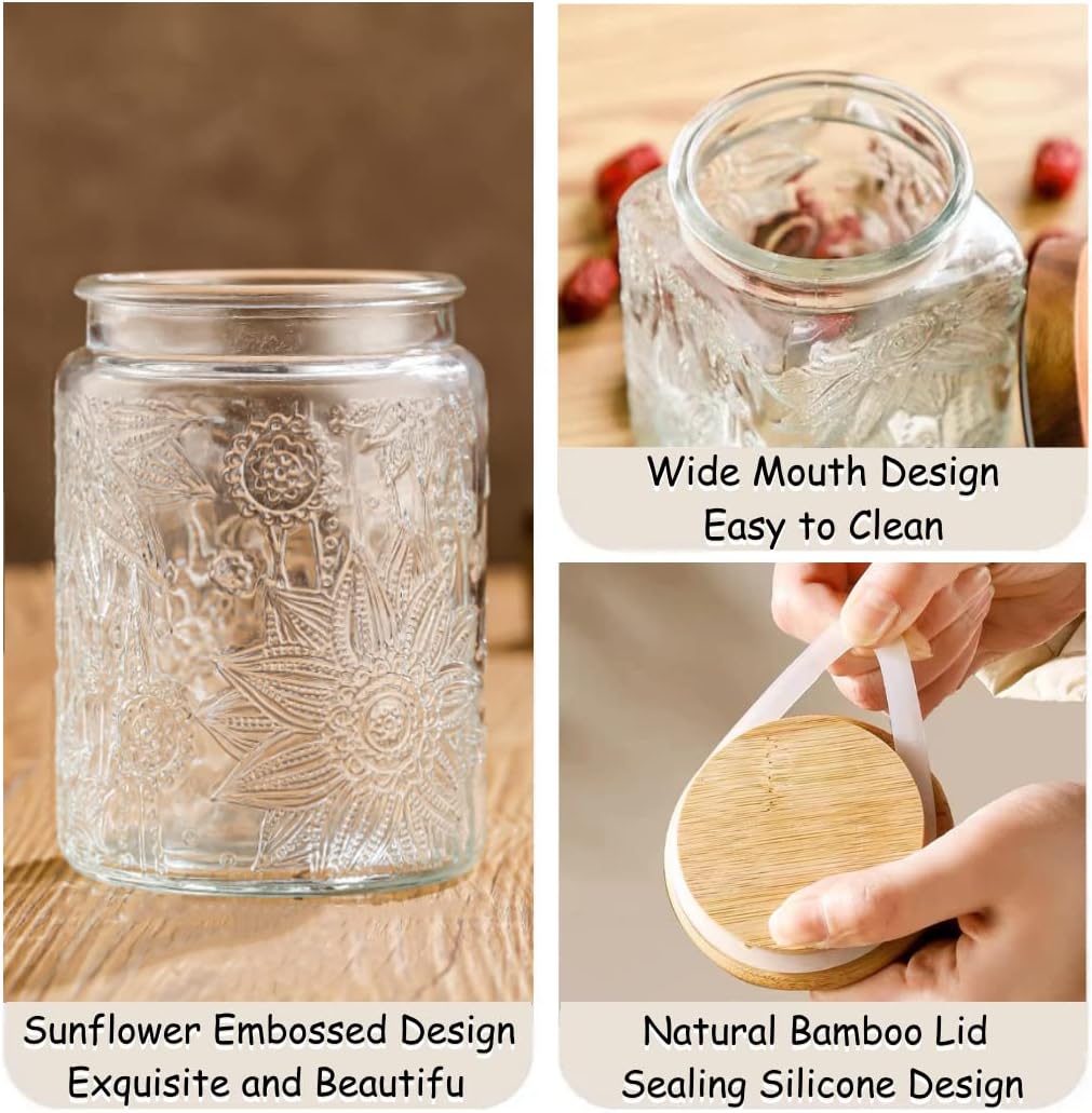 Vintage Glass Jar with Lid, 23.7oz Airtight Glass Food Storage Container for Kitchen Counter