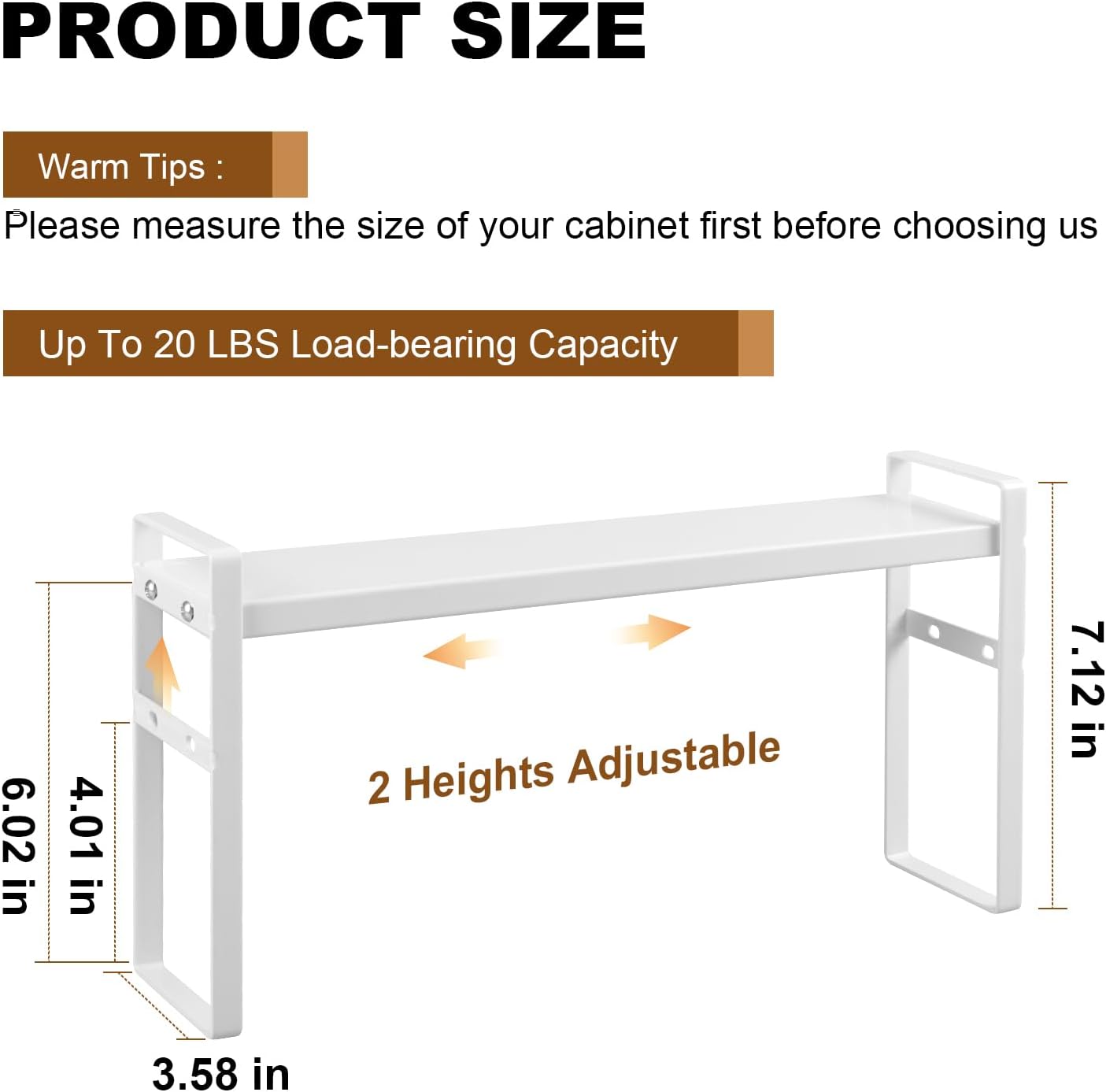 Small Expandable Medicine Cabinet Shelf, 3.58” Wide Metal Storage Stand with Adjustable Layers & Non-Slip Pads for Kitchen, Pantry, & Bathroom – White