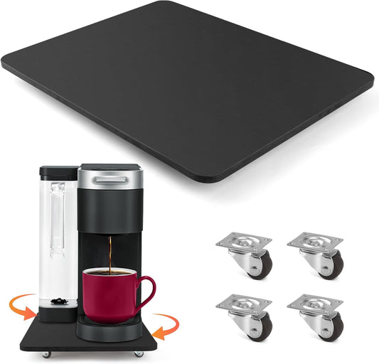 Sliding Tray for Coffee Maker, 360° Rolling Tray Appliance Slider with Wheels, Coffee Pot Slider Tray for Countertop Storage, Easily from Under The Cabinet (Black, 9.4"W x 13"D)