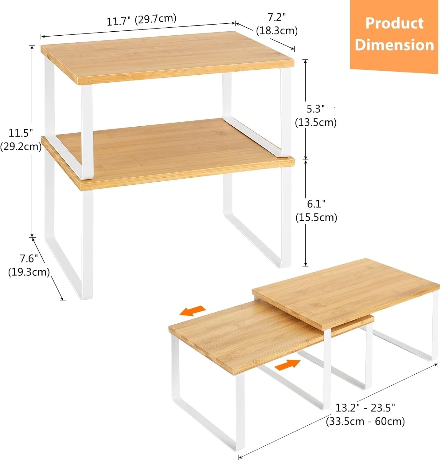 Bamboo Kitchen Cabinet and Counter Shelf Organizer, Stackable & Expandable, Set of 4