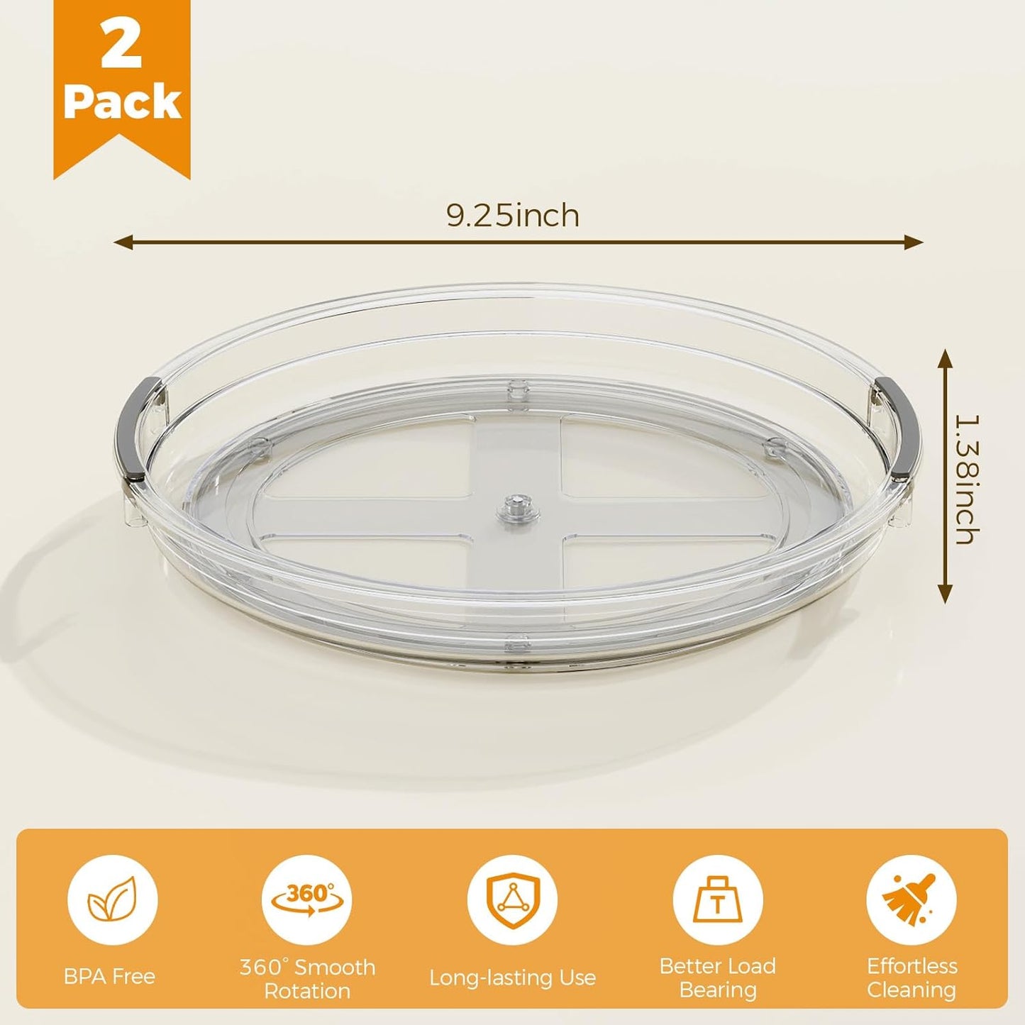 2 Pack Lazy Susan Organizer, 9.25 inch Lazy Susan Turntable for Cabinet Table Top Refrigerator
