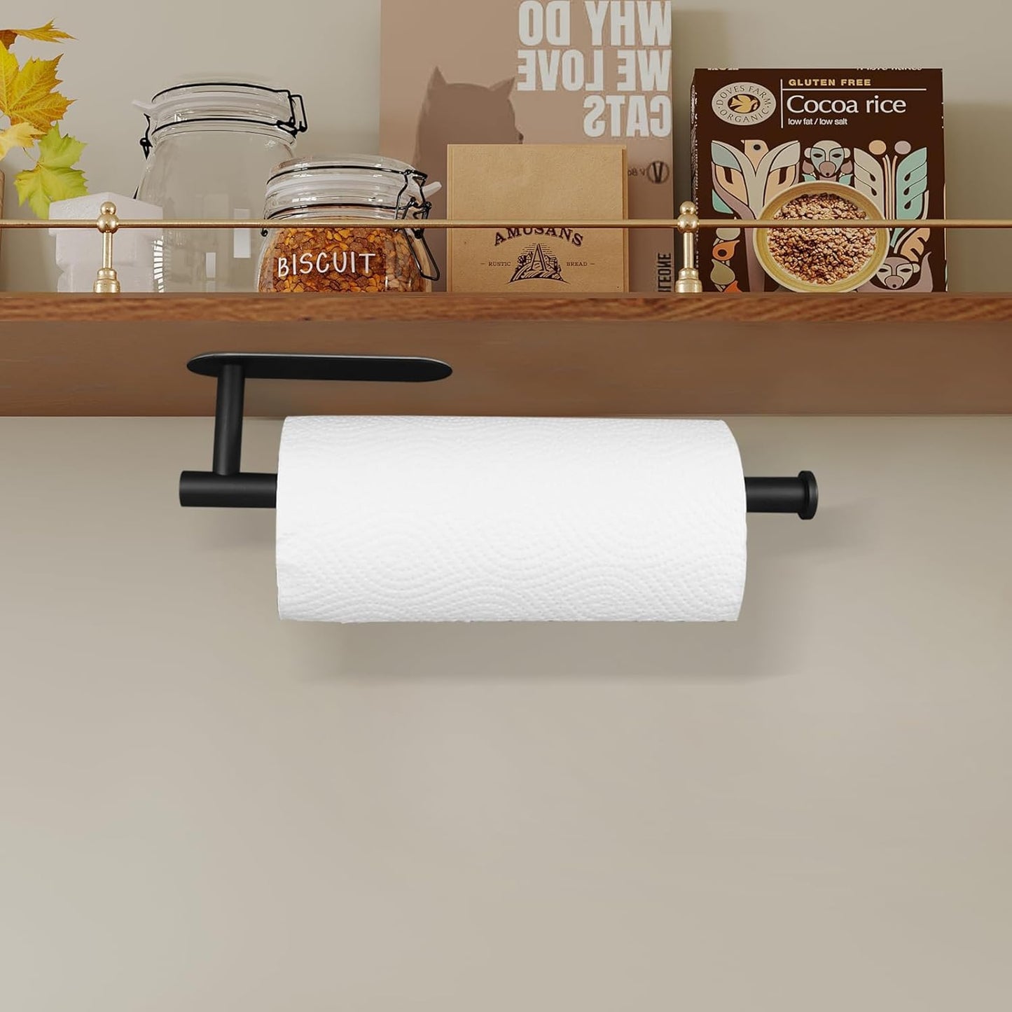 Paper Towel Holder, Black Paper Towel Holder Under Cabinet, Self-Adhesive or Drilling