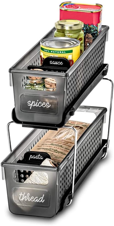 2-Tier Under Sink Organizer with Pull-Out Drawers, Adjustable Dividers