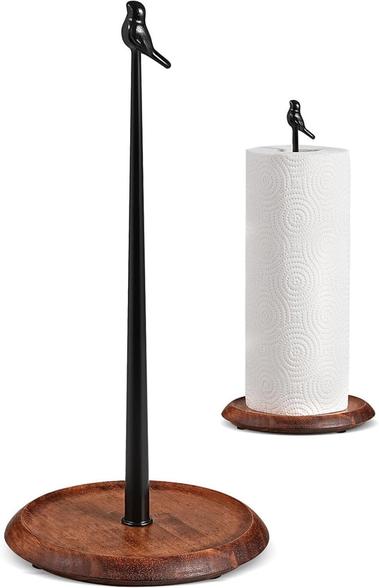Wooden Paper Towel Holder countertop, Stylish Bird Shaped,Solid Wood Base&Iron Top