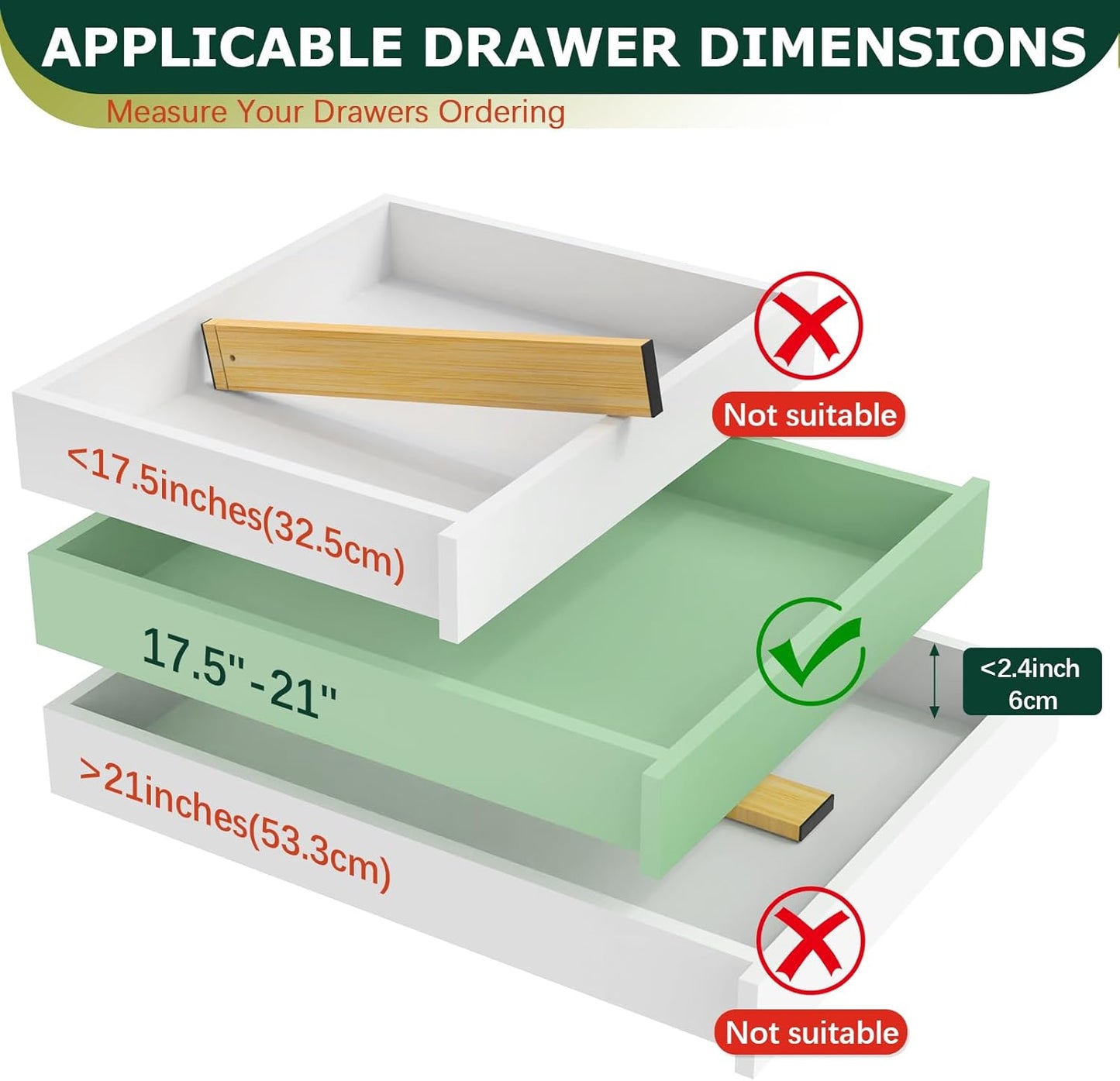 Kitchen Drawer Dividers 6 Pack, 17-22" Adjustable Bamboo Drawer Organizers Large, Spring Loaded