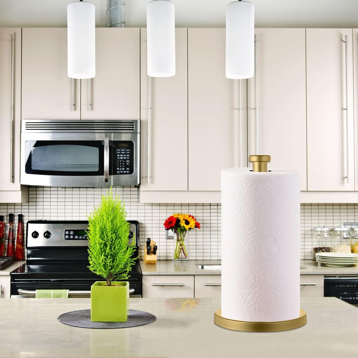 Stainless Steel Gold Paper Towel Holder Countertop for Kitchen Bathroom