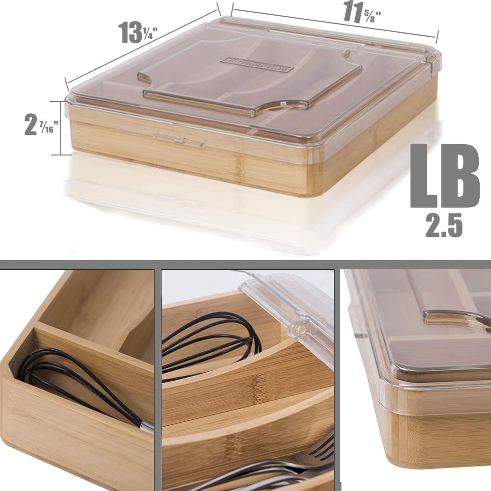 Kitchen Drawer Organizer, 13 Inch Silverware Utensil Tray Holder,with Removable Lid