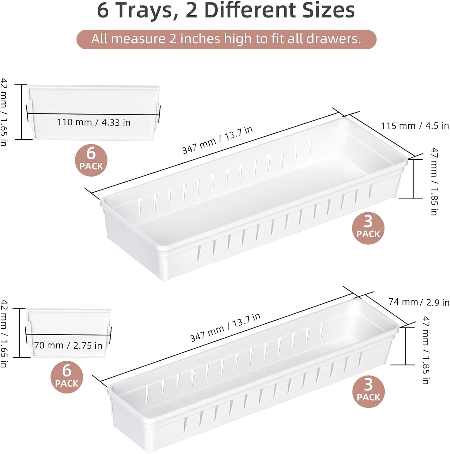 6 PCS Desk Drawer Organizer, Bathroom Drawer Organizer Trays with Dividers Adjustable
