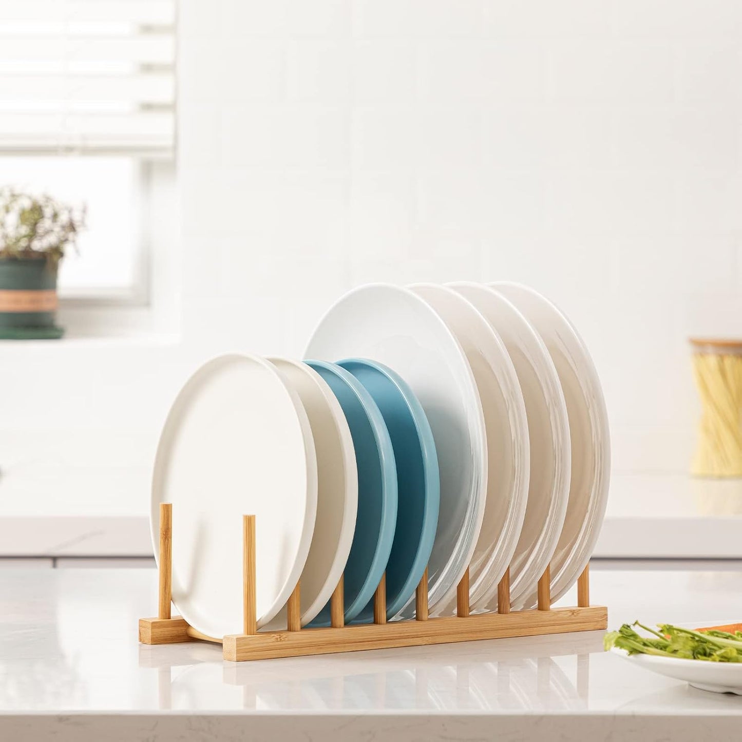 Bamboo Dish Plate Bowl Cup Book Pot Lid Cutting Board Drying Rack Stand Drainer Storage Holder Organizer Kitchen Cabinet（Keep Dry）