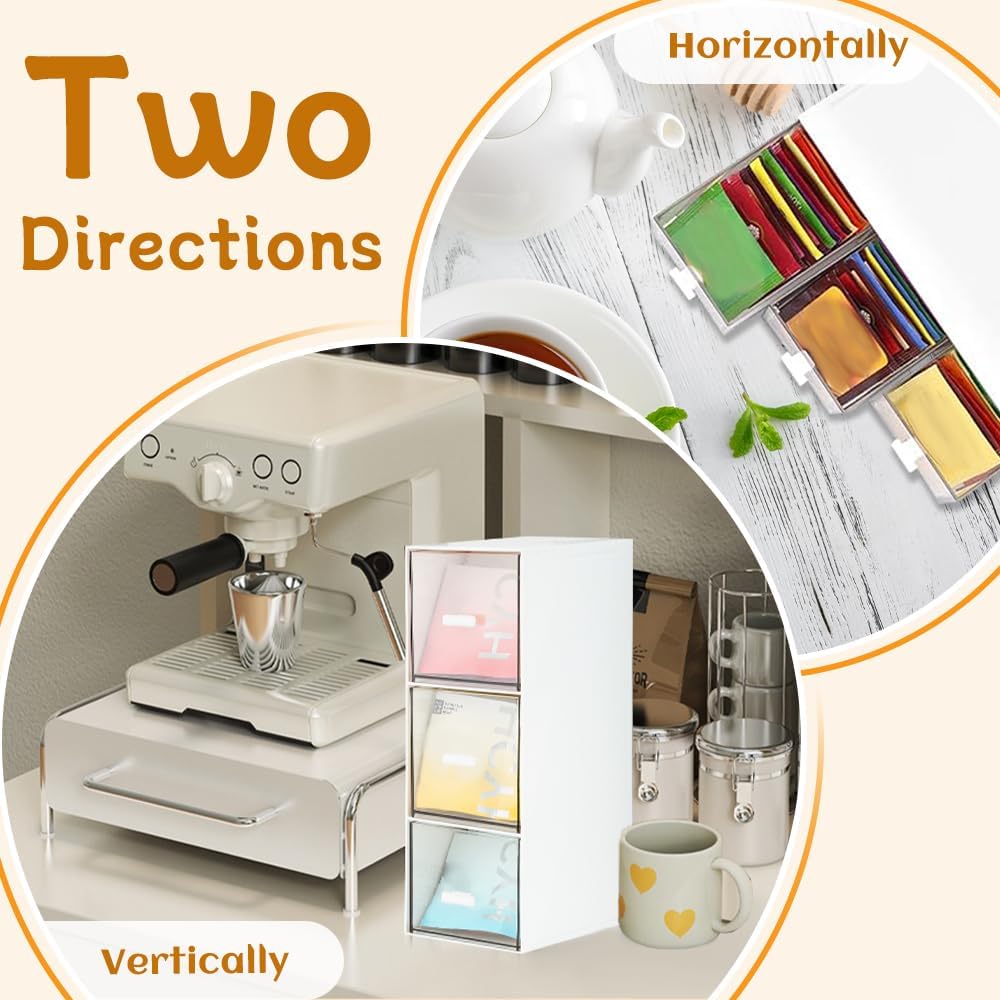 Plastic Tea Bag Organizer, Stackable Acrylic Tea Box with 3 Drawers