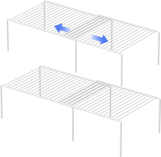 4-Piece Expandable Metal Rustproof Storage Shelf Rack, Kitchen Counter and Cabinet Organizer