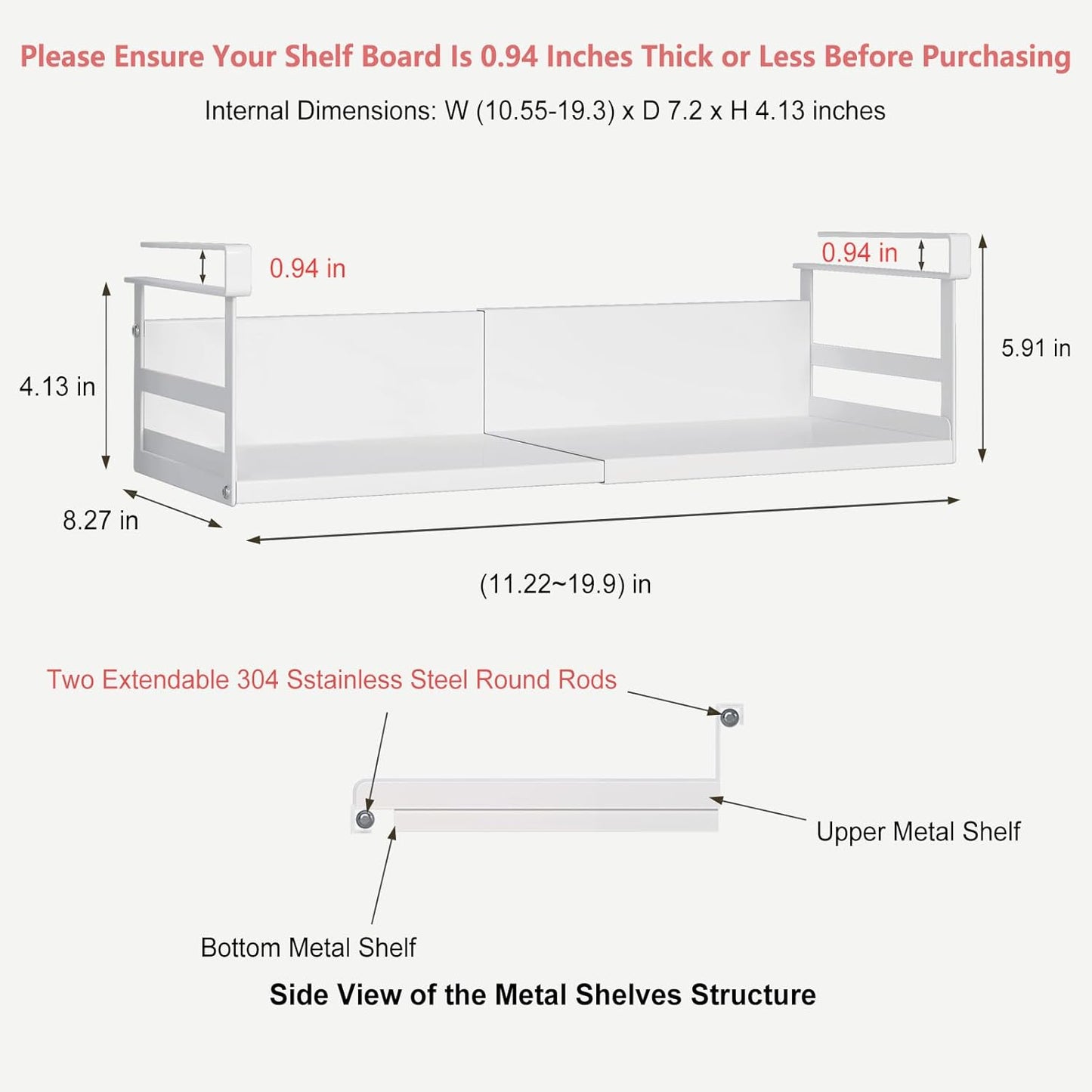 Expandable Under Cabinet Shelf Organizer with 0.94-Inch Thick Clips