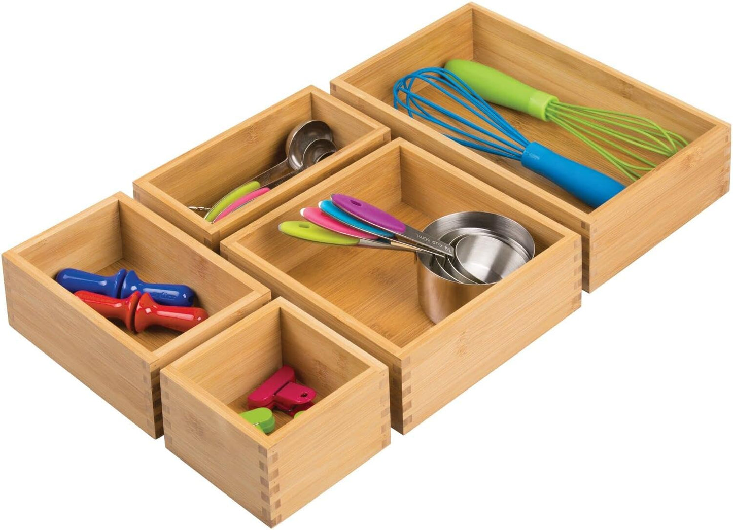 Bamboo Wood Kitchen Cabinet Drawer Organizer Tray Bins - Multipurpose - Use in Drawers