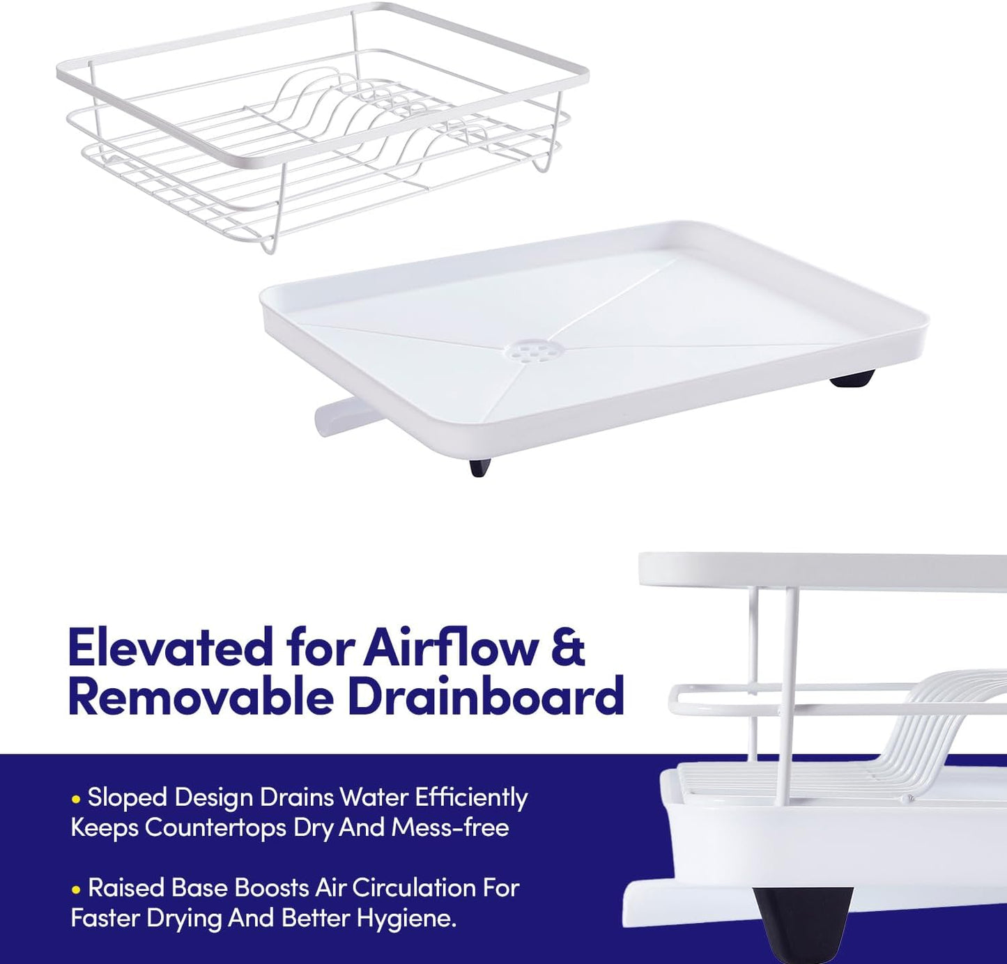 Dish Drying Rack 3 Piece Dish Drainer with Drainboard Set for Kitchen Counter ✅– Dish Rack with Removable Utensil Holder & Swivel Spout for Countertop ✅– DishRack for Plates, Cups & More, White