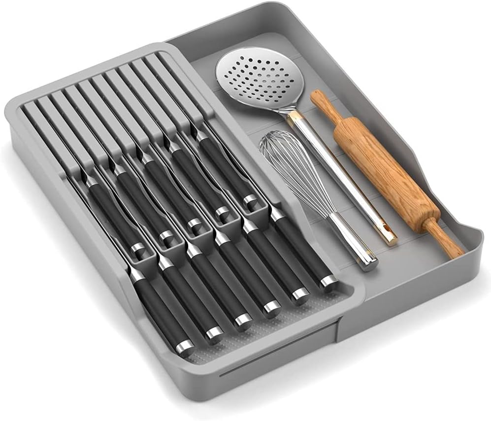 Expandable Knife Organizer for Drawer - Retractable and Adjustable Knife Block Holder Insert