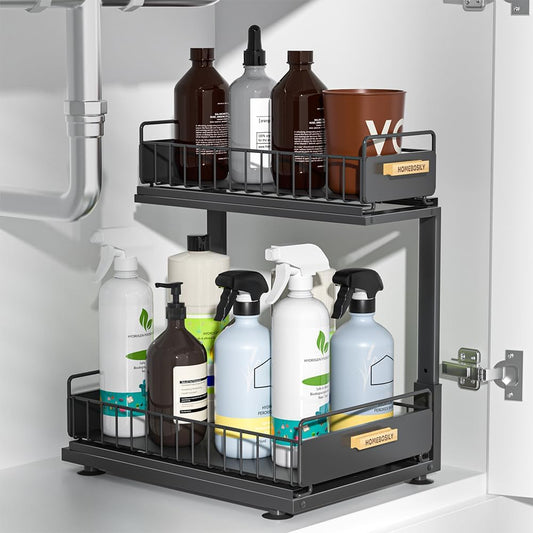 Under Sink Organizer Kitchen, 2 Tier Under Sink Organizers and Storage