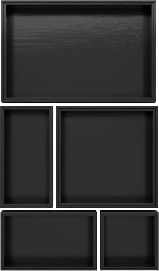 Black Bamboo Bathroom Drawer Organizer, Wooden Kitchen Utensil Holder Set of 5