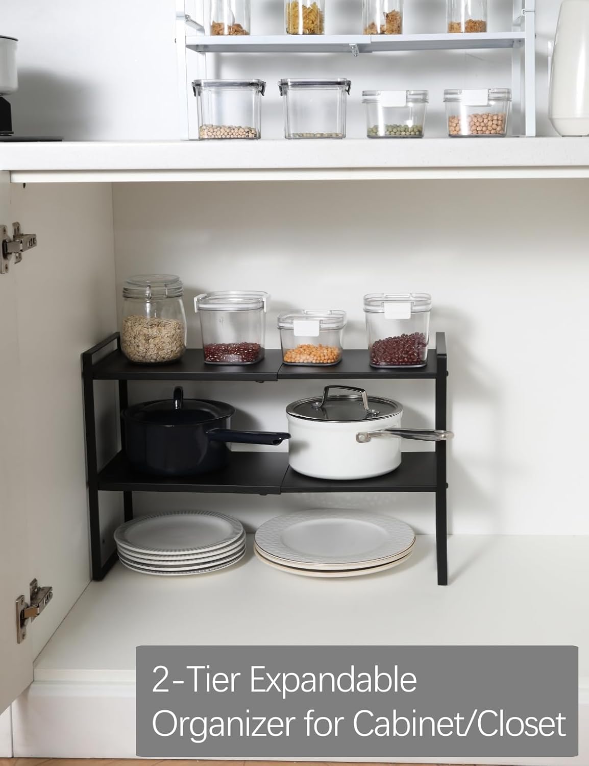 2-Tier Expandable Shelf Organizer for Kitchen Cabinet, Countertop