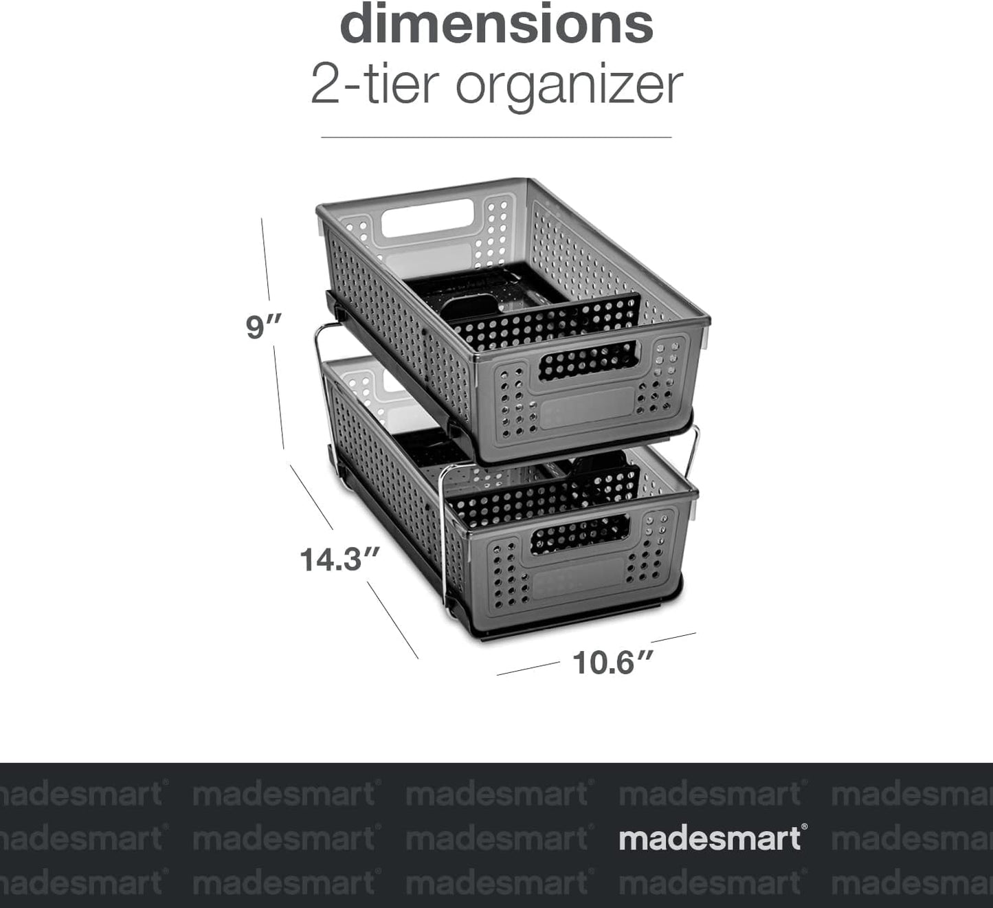 Two-Tier Under Cabinet Organizer, Sliding Drawer Storage for Cleaning Supplies & Bottles, Carbon