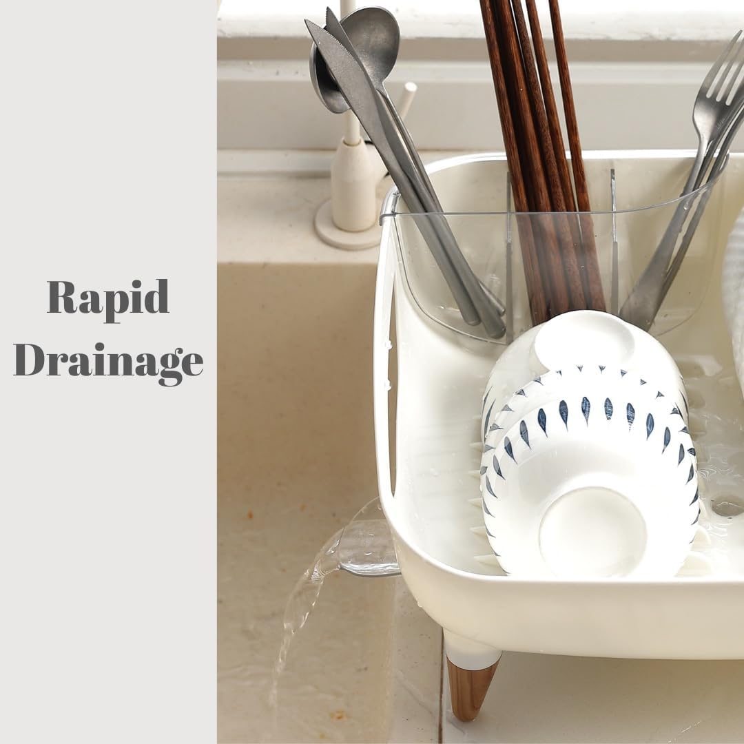 Dish Drying Rack, Modern Sink Drainer with Strainer extenable spout, Pots & Pans