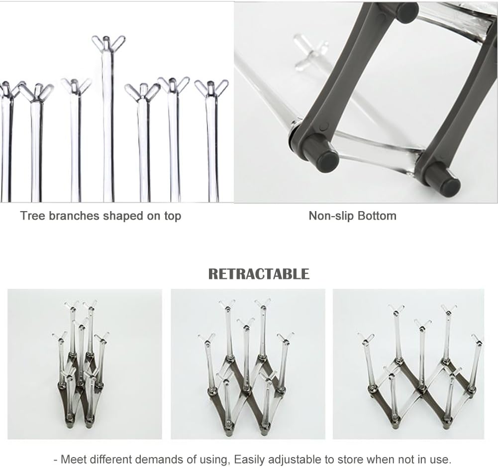 Retractable Cup Drying Rack, Drinking Glass and Sports Bottle Drainer Stand