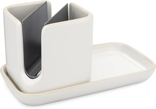 Stash, Ceramic Kitchen Sink Caddy, Stylish Sponge Holder & Dish Brush Organizer, Easy to Clean