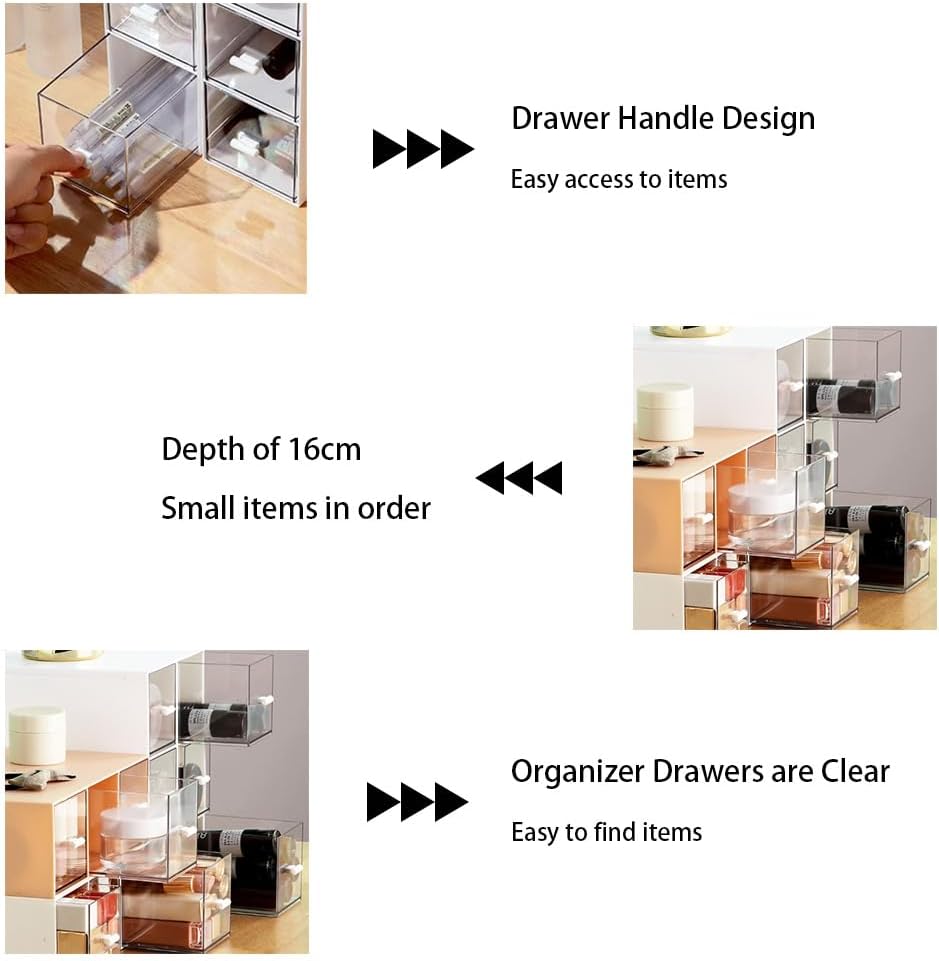Plastic Tea Bag Organizer with 3 Drawers, Desk Drawer Organizer, Stackable Storage Drawers