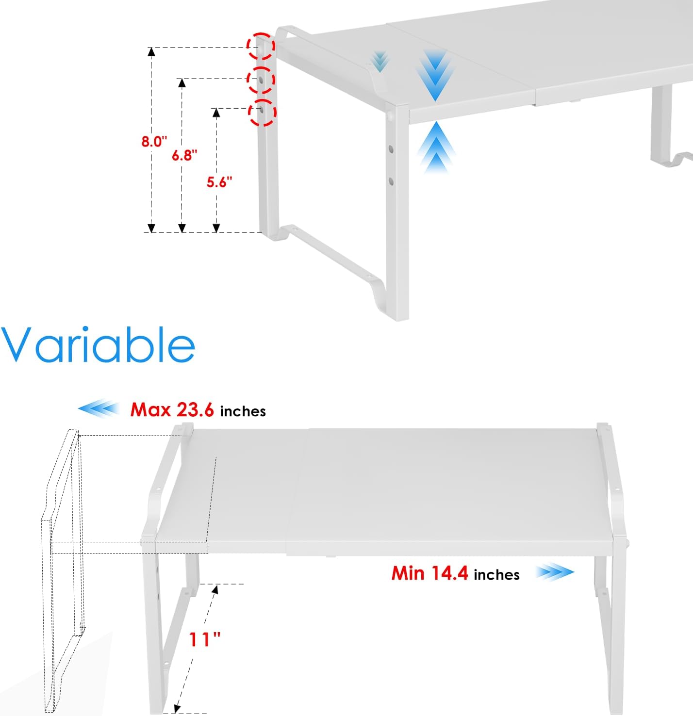 2 Pack 11” Width Expandable Kitchen Cabinet Organizer Shelves