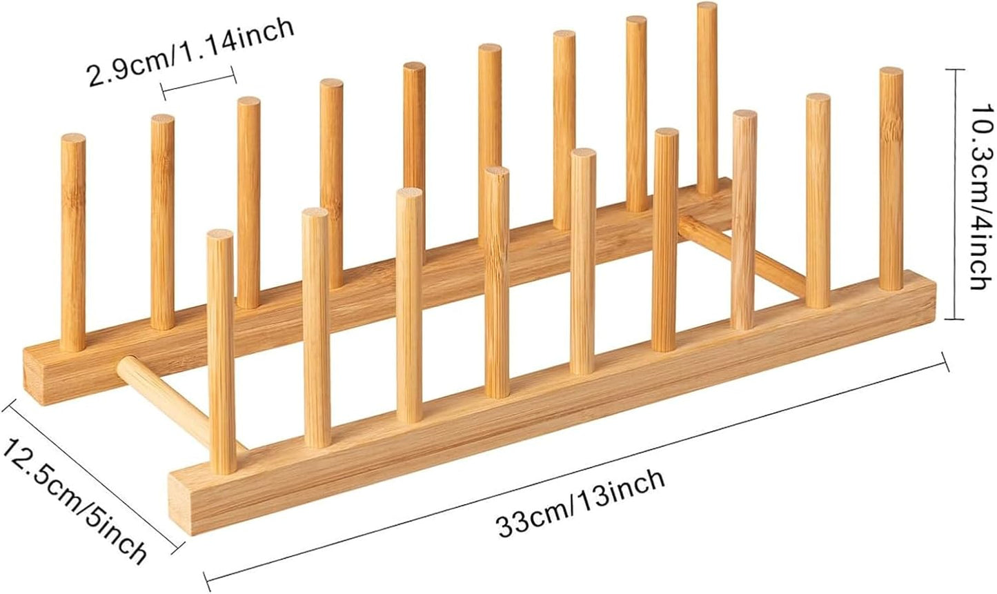 Bamboo Dish Plate Bowl Cup Book Pot Lid Cutting Board Drying Rack Stand Drainer Storage Holder Organizer Kitchen Cabinet（Keep Dry）