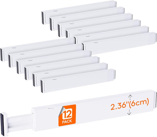 12 Pack 2.36" High Drawer Dividers 40-56cm/16-22 Adjustable Drawer Organizer for Clothes/Utensils