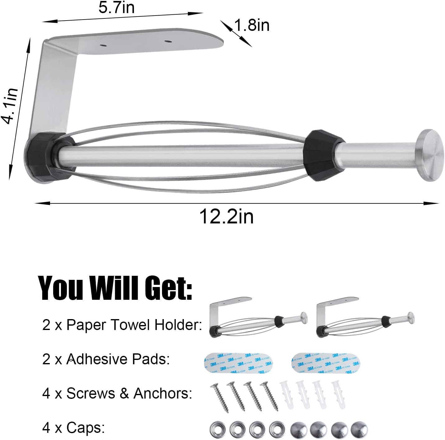 2 Pack Paper Towel Holder, Easy Tear with Damping Function