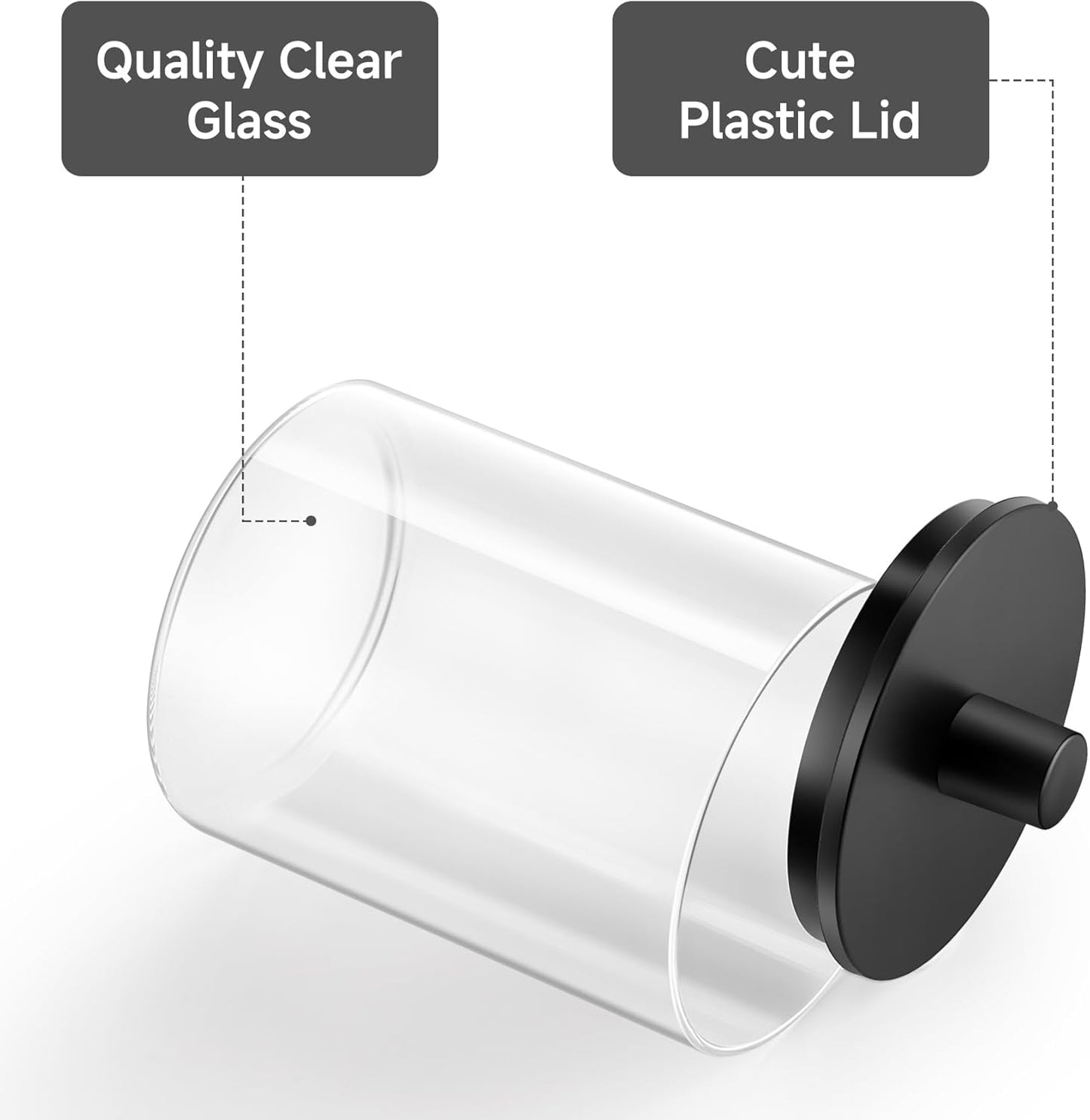 Glass Qtip Holder Dispenser - 10 oz Clear Canister Apothecary Jar