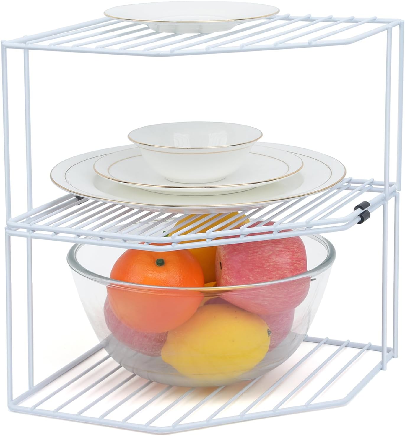 2Pcs 2-Tier Corner Stackable Organizer Shelf for Kitchen - Cabinet Storage Shelf Rack