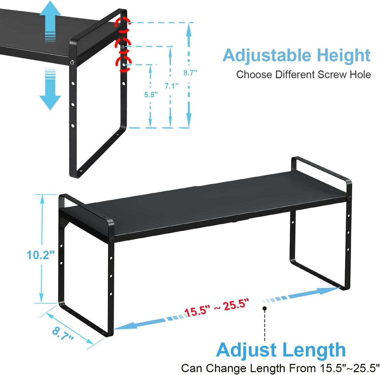 15.5 to 25.5 Inch Kitchen Cabinet Shelf Organizers, Adjustable Kitchen Counter Shelf Organizer