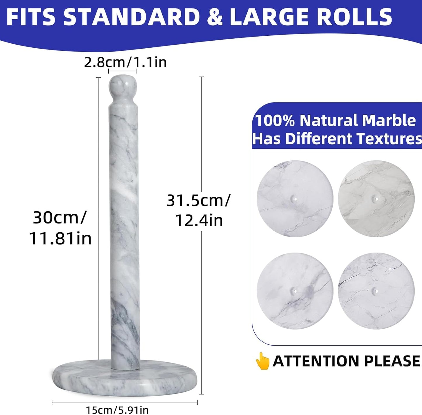 Natural Marble Paper Towel Holder for Kitchen Countertop