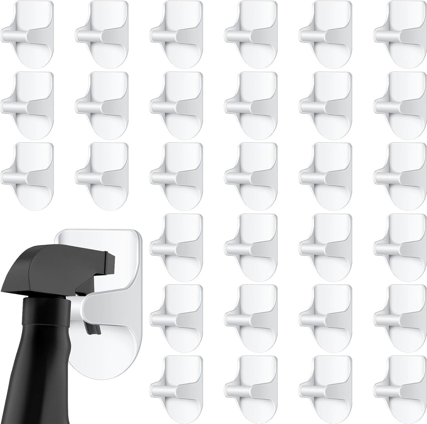 4 Pcs Wall Mount Spray Bottle Hooks Holder Spray Bottle Hanger Adhesive Hook to Create Storage Space Rack Organizer Hanger for Cabinet Kitchen Variety Surfaces (White)